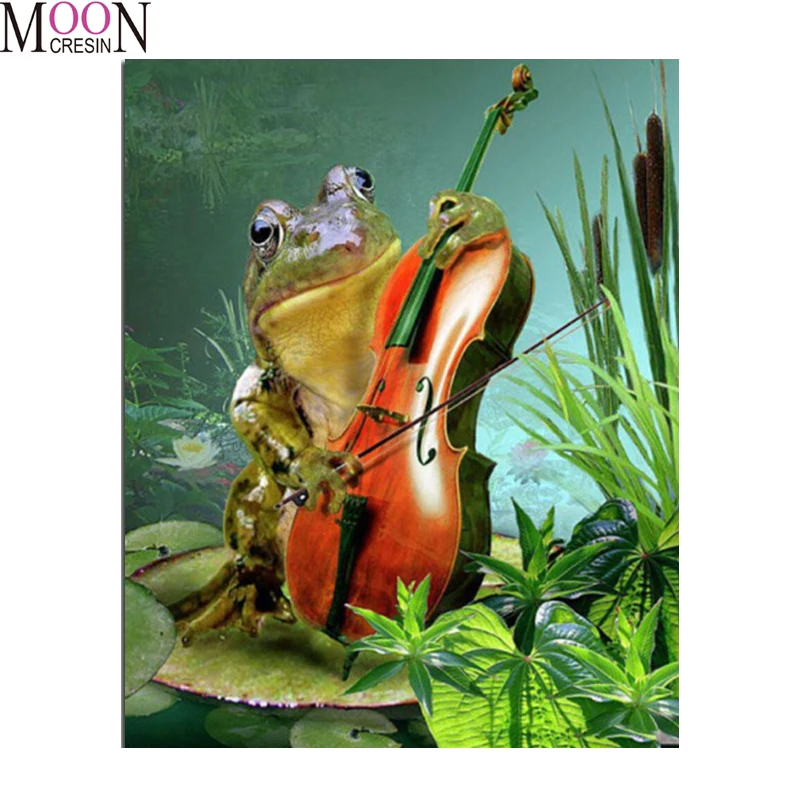 5D diamond mosaic Frog playing guitar still life tea full square