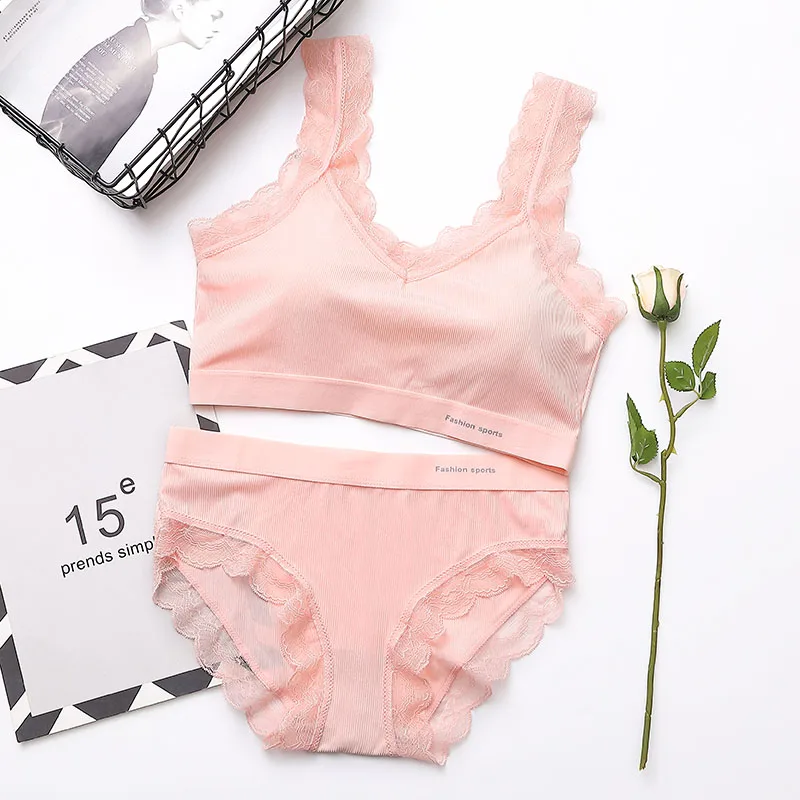 

Women Bra Set Push Up Solid Color Simple Sexy Breathable Sweet Bralette Thread Beauty Back Set Bra and Lace Brief