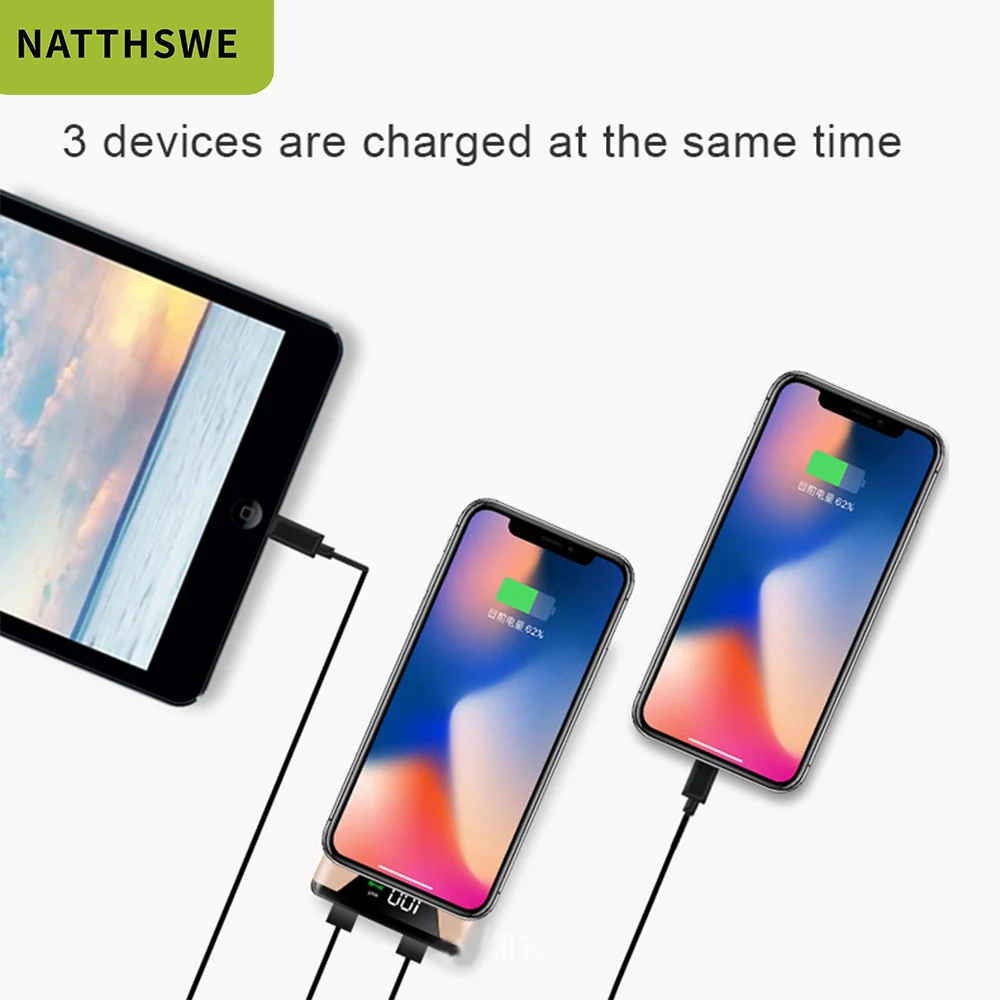 Портативное зарядное устройство NATTHSWE 10000 мА/ч внешний аккумулятор двойной USB