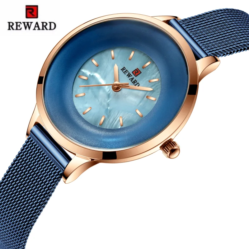 

REWARD Luxury Women Watches Simple Ultra-thin Blue Stainless Steel Mesh Waterproof Bracelet Watch Women Clock Japanese movement