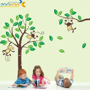 

cute monkeys playing on trees wall stickers for kids rooms ZooYoo1206 decorative adesivo de parede removable pvc wall decal