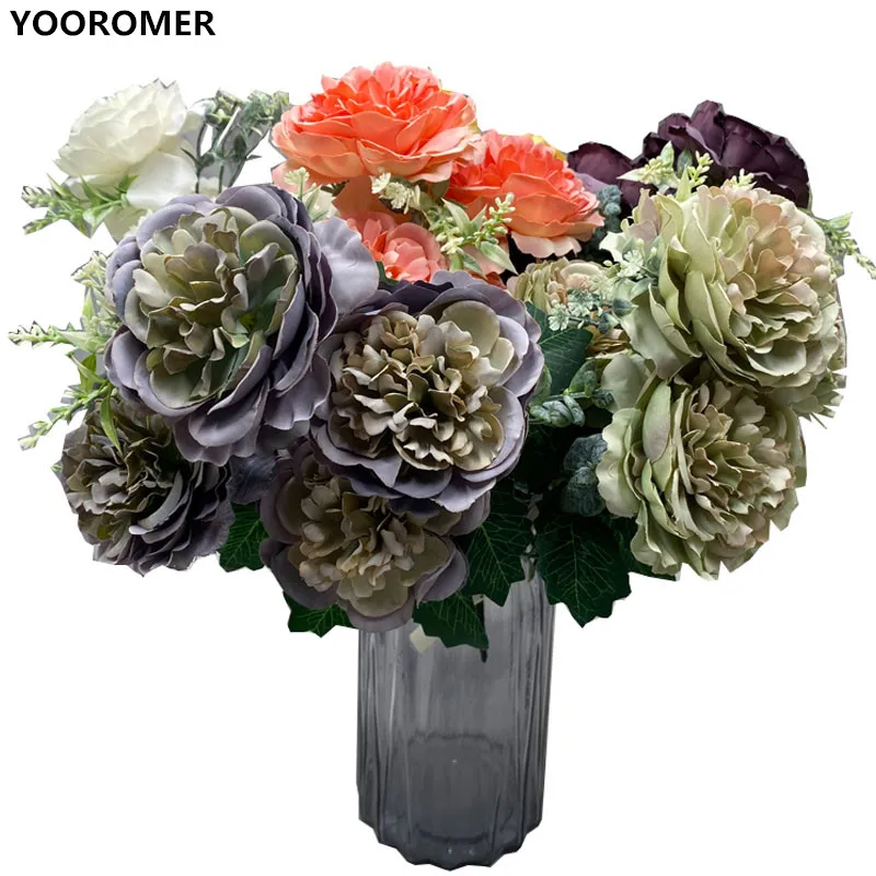 YOOROMER 5 головок пиона Букет 8 см высококачественный цветок шелковая искусственная
