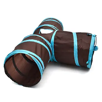 

Hot Sale Funny T Shape Nylon Cats Tunnel Toys Three Way Foldable Home Folding Training Tunnel Pet Products Accessories Supplies