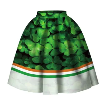 

Green 3D Print High Waist Skirt Women Summer Casual Retro Vintage Puffy Tutu Skirt Ladies Office Midi Skirt Jupe Femme Faldas