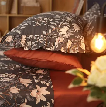 

Vintage flower bedding set adult girl,cotton twin full queen romantic ruffled home textile bed sheet pillow case quilt cover