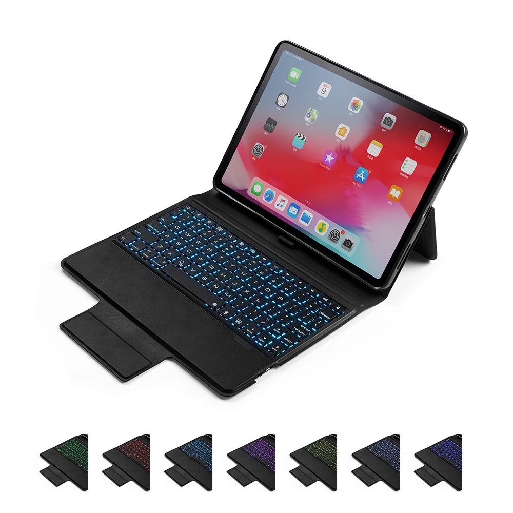 

[NEW] Blue tooth wireless keyboard for iPad pro 11", Premium Slim leather case +Backlight+ Pencil holder+ All in one design