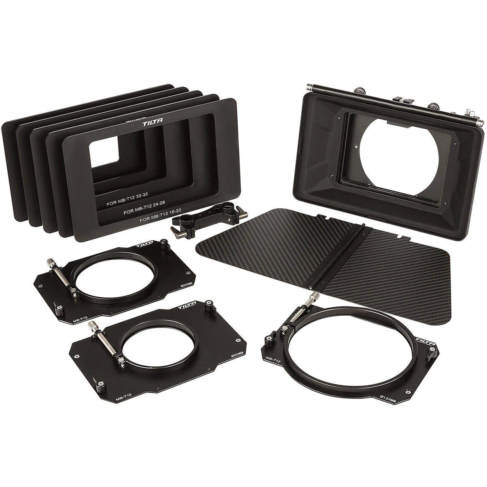 

TILTA MB-T12 4×5.65 Carbon Fiber Matte Box (Clamp-on) and 80mm/95mm/114mm/134mm adaptor ring for DSLR HDV Camera Rig