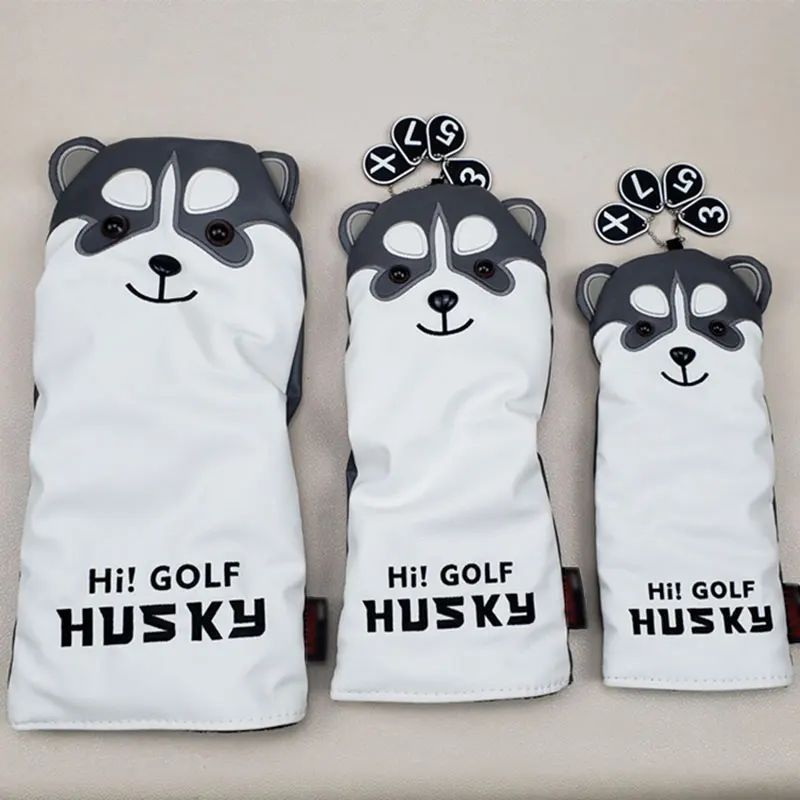 МИЛЫЙ Husky Golf Driver головной убор Мультяшные животные Фарватер Дерево из искусственной кожи клюшки для гольфа головной убор пылезащитный стержень для гольфа 1,3, набор 5 стержней