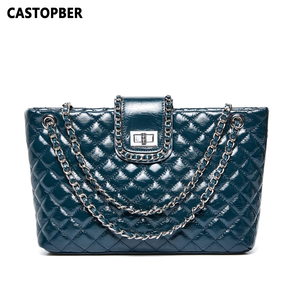 Women Diamond Lattice Bag Splite Leather Fashion Designer Quilted Chain Shoulder Bags Ladies Tote Handbags Famous Brand Female | Багаж и