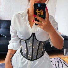 Beyouare Embroidery Women's Lace Wide Belt Mesh Fitted Waist 2021 Accessory Asymmetric Bandage Striped Corset Vintage Streetwear