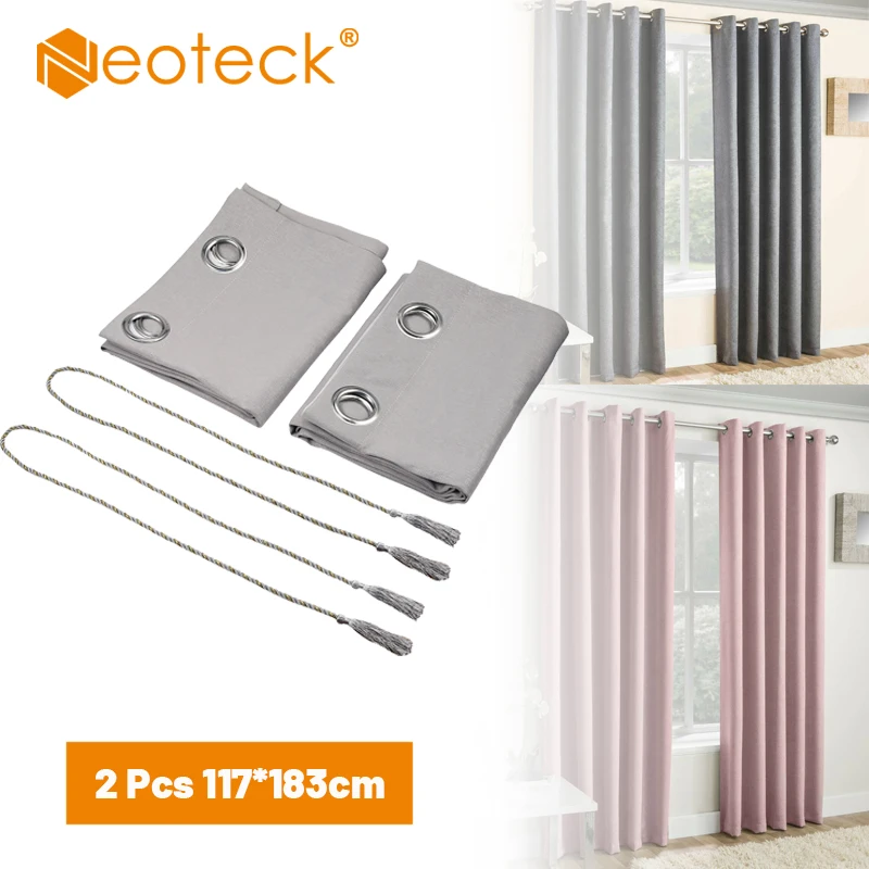 Neoteck 2 Pcs Grigio Rosa Goffratura Occhiello Tende 117*183Cm Per La Camera Da Letto Tende Tessuti Ready Made Finito Tende Tende Tende