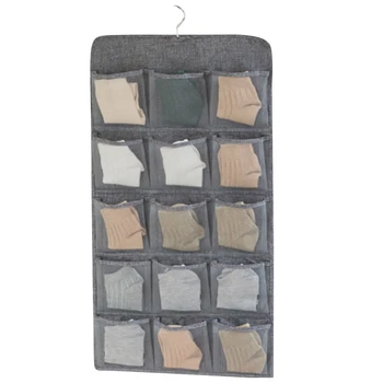 

Hot Sale Wall Hanging Imitation Linen Storage Bag Wardrobe Organizer Multi-Function Double-Sided Hanging Bag Underwear Bra Soc