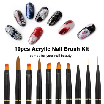 

10pcs/set Acrylic Nail Brush Kit for Nail Art DIY UV Gel Nail Builder Brush Painting Drawing Nail Pen Set Professional Nail Tool