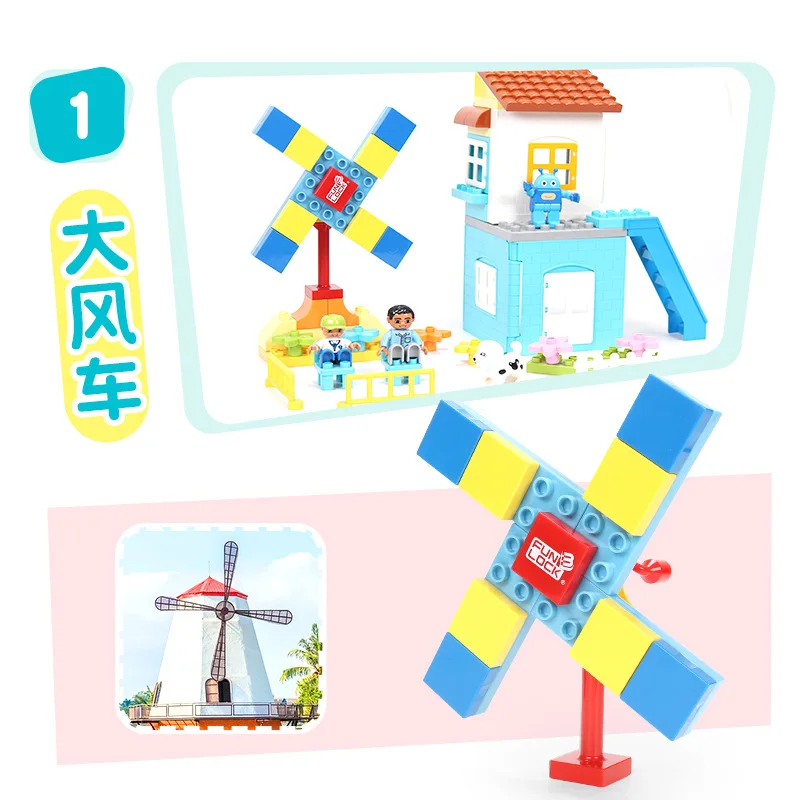 

FUNLOCK3 [Macarons Series] Candy Villa/Windmill Paradise/Joy Small Town Theme Toy Building Blocks