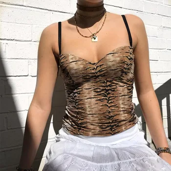 

Women’s Fashion Leopard Camisole Summer Sexy Square Collar Exposed Navel Backless Wild Tube Top