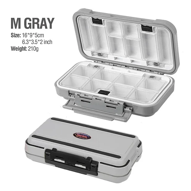 2021 Fishing Waterproof Fishing Tackle Box Double-Sided Opening and Closing Bait Box Multifunctional Hook and Bait Accessory Box M-gray