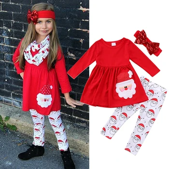 

Menoea 3PCS Christmas Toddler Kids Baby Girls Autumn Winter Long Sleeve Dress Tops + Pants Leggings Outfits Girl Clothes Set