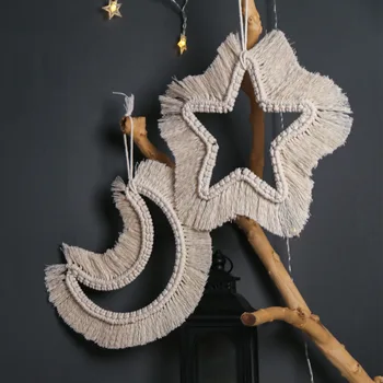 

Nordic Style Pendant Star Moon Pattern Wall Hanging Creative Dorm Room Hand Knitting Decoration Christmas Ornaments