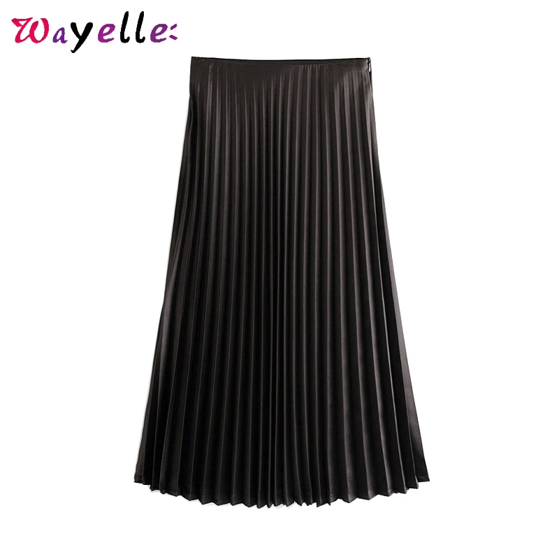 Плиссированные женские юбки осень зима однотонные мягкие Touch Midi элегантные женские юбки с эластичной резинкой на талии женские юбки на молнии сбоку
