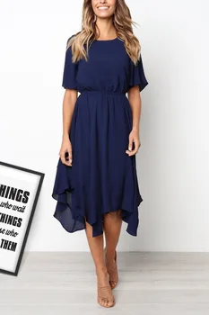 

Chiffin Summer Dress Ladies Irregular Waist Hugging Short-sleeve Dress Females -40