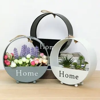

Vase Metal Flower Pot Iron Art Nordic Wrought Iron Wall Hanging Flower Floral Basket Round Flower Pot Wall Mount Round Wall Vase