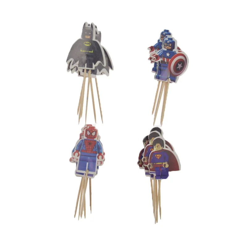 

Birthday Party Events Decorate Cupcake Toppers with Sticks Baby Shower Kids Boys Favors Avengers Theme Cake Topper 24pcs/lot