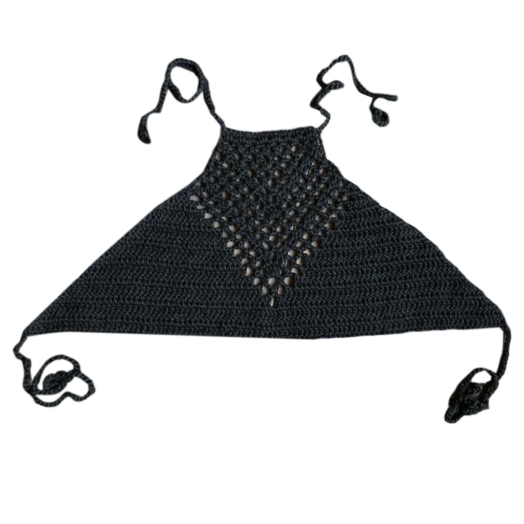 

2019 New Summer Hollow Out Crochet Crop Top Halter Neck Boho Ethnic Bikini Bra Solid Color Bandage Backless Sleeveless Knitted