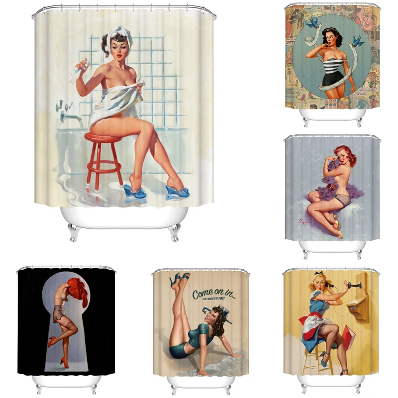 

Cartoon Girl Printed 3d Bath Shower Curtains Waterproof Polyester Fabric Washable Bathroom Curtain Screen With Hooks Accessories