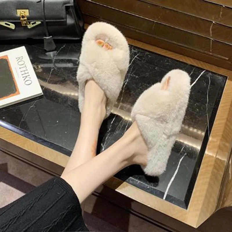 Women Slippers Winter Warm Shoes Woman Slip On Flats Slides Home Female Faux Fur Comfortable Non Slip Slippers Plus