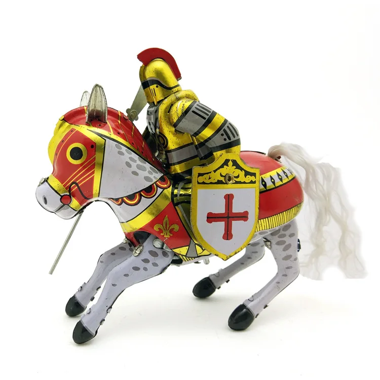 

[Funny] Adult Collection Retro Wind up toy Metal Tin Ancient Rome knight soldier Riding horse Clockwork toy figures vintage toy