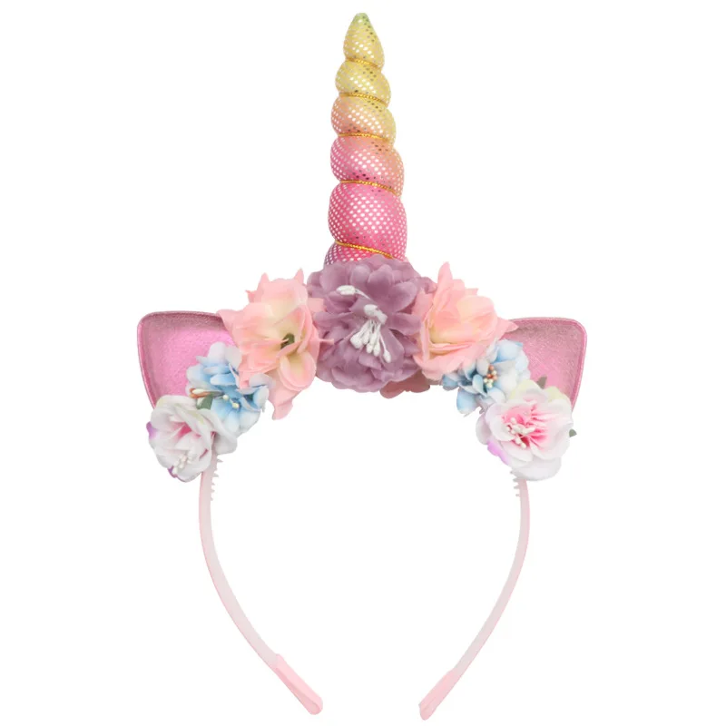 Miss Cute Unicorn Headband Women kids Sweet Flower Unicorn Horn Hair Band Birthday Party handmade fashion Floral Crown Headwear hair band for ladies