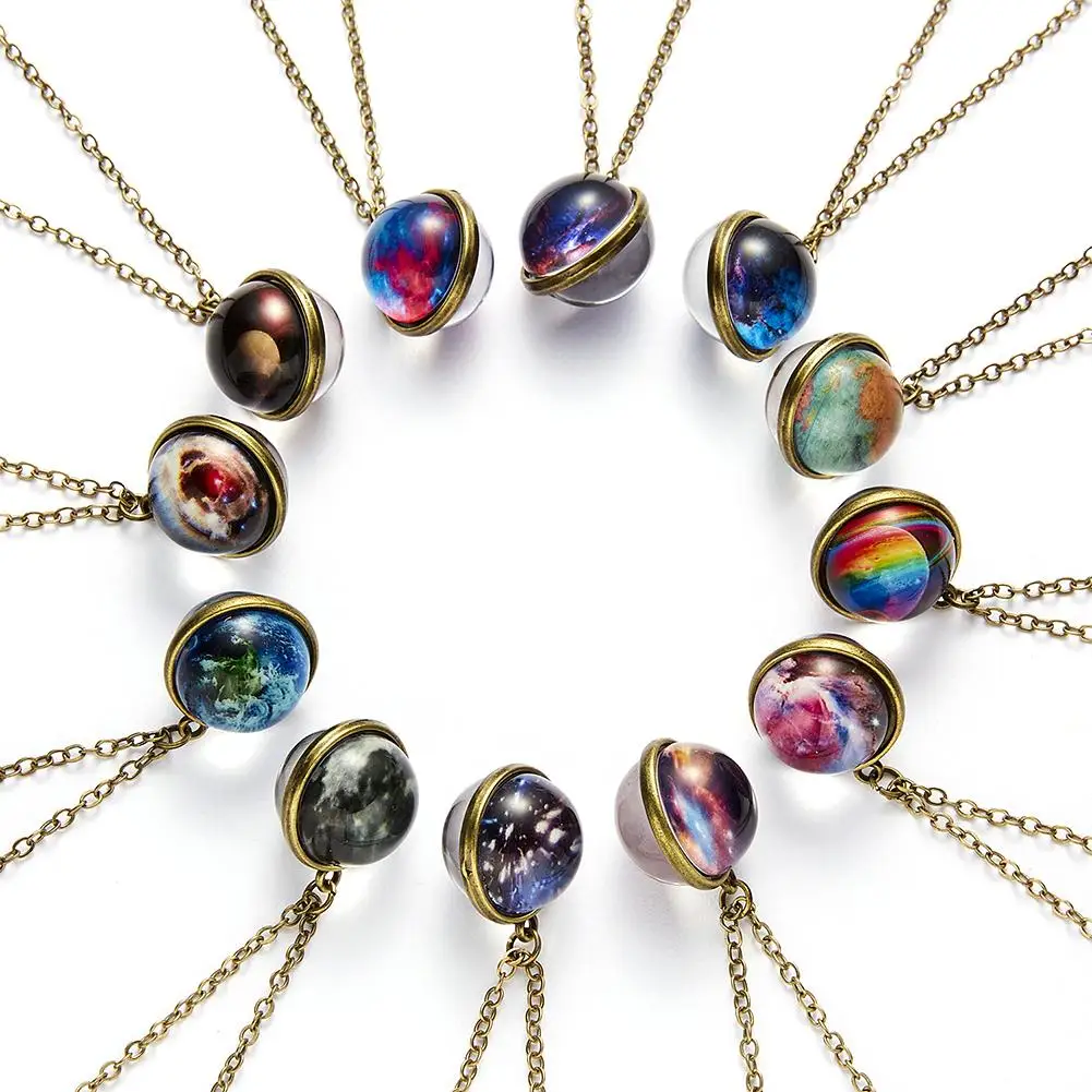 

Solar System Planet Necklace Double Side Glass Cosmic Pattern Pendant Necklace Chain Necklace For Men Women Valentine's Day Gift