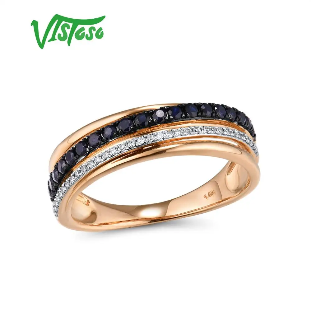 VISTOSO золотые кольца для женщин Подлинная 14K 585 розовое золото кольцо волшебный сапфир сверкающий алмаз помолвка юбилей ювелирные украшения