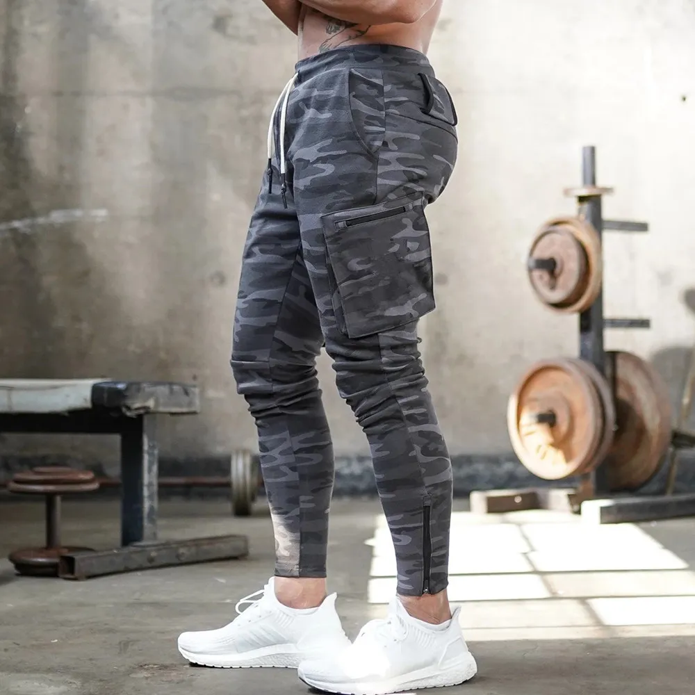 WUAI-Men Slim Camouflage Jogger Pants,Tapered Athletic Running Pants Workout Sweatpants Elastic Waist 