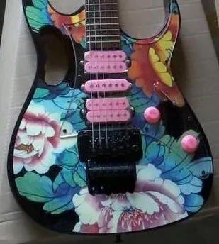 

2019 New + guitar factory + Lazy Cat coral decal top custom electric guitar with normal size Monkey Grip chinese made guitar