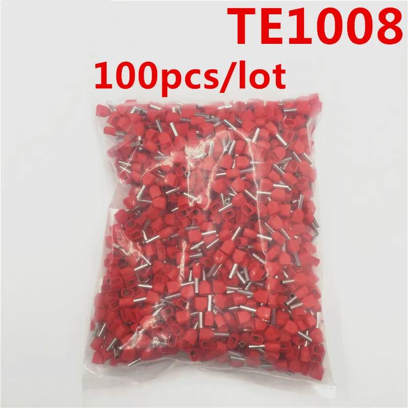 100 шт. E труба TE1008 Тип двойная труба изолированный двойной шнур холодный пресс-Терминал Блок соединитель иглы конец многоцветный 2X1,0 мм2