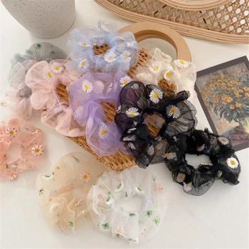

1 pc Flower Diasy Women Girls Korean Style Ponytail Scrunchies Elastic Hair Bands Yarn Specail Round Hair Accessories Headband