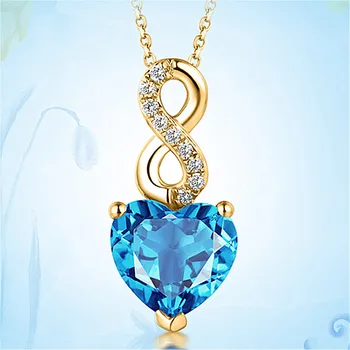 

Heart of ocean blue crystal topaz gemstones diamonds pendant necklaces for women gold tone choker aquamarine jewelry bijoux gift