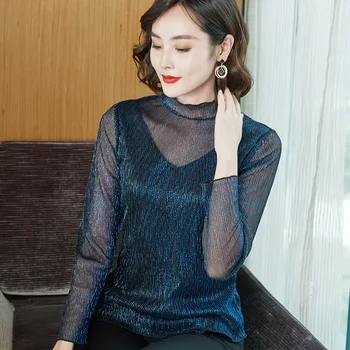 

Women's solid color long-sleeved slim thin chiffon T-shirt red