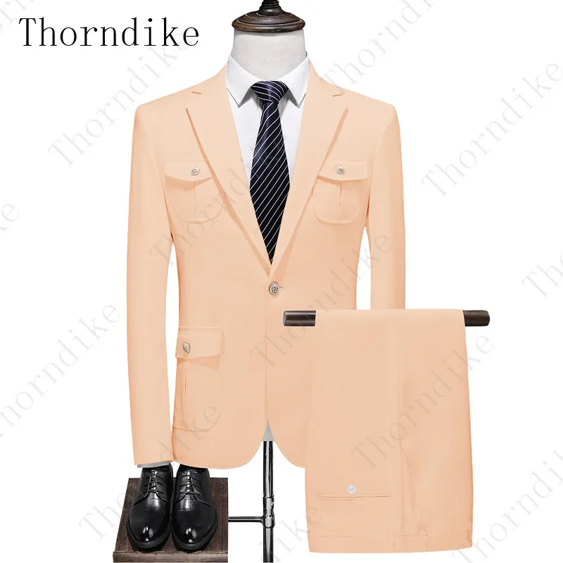 Thorndike Tide мужские красочные модные свадебные костюмы размера плюс 5XL желтый розовый зеленый синий фиолетовый костюмы пиджак и брюки смокинги - Цвет: suit 2