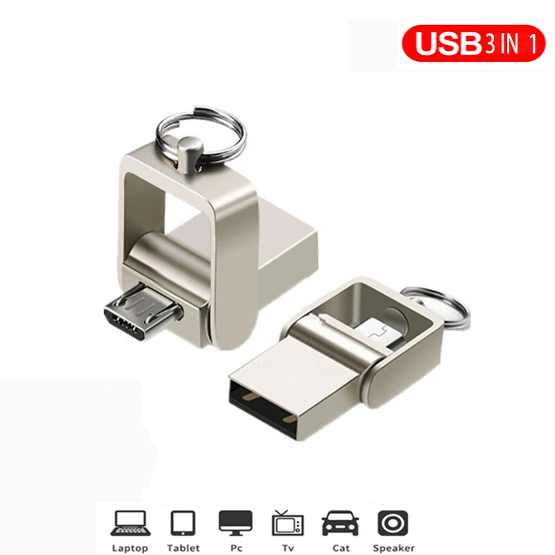 OTG 3 в 1 pen drive 32 ГБ Micro usb 2 0 карта памяти 64 Гб pendrive 16 флэш накопитель металл для Type C