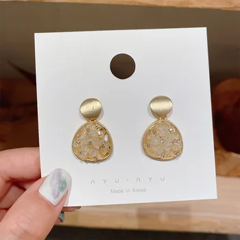 

925 Silver INS Wind sui shui jing Diamond Set Earrings South Korea Fashionable Versatile Geometry Metal Earrings Fashion Earring