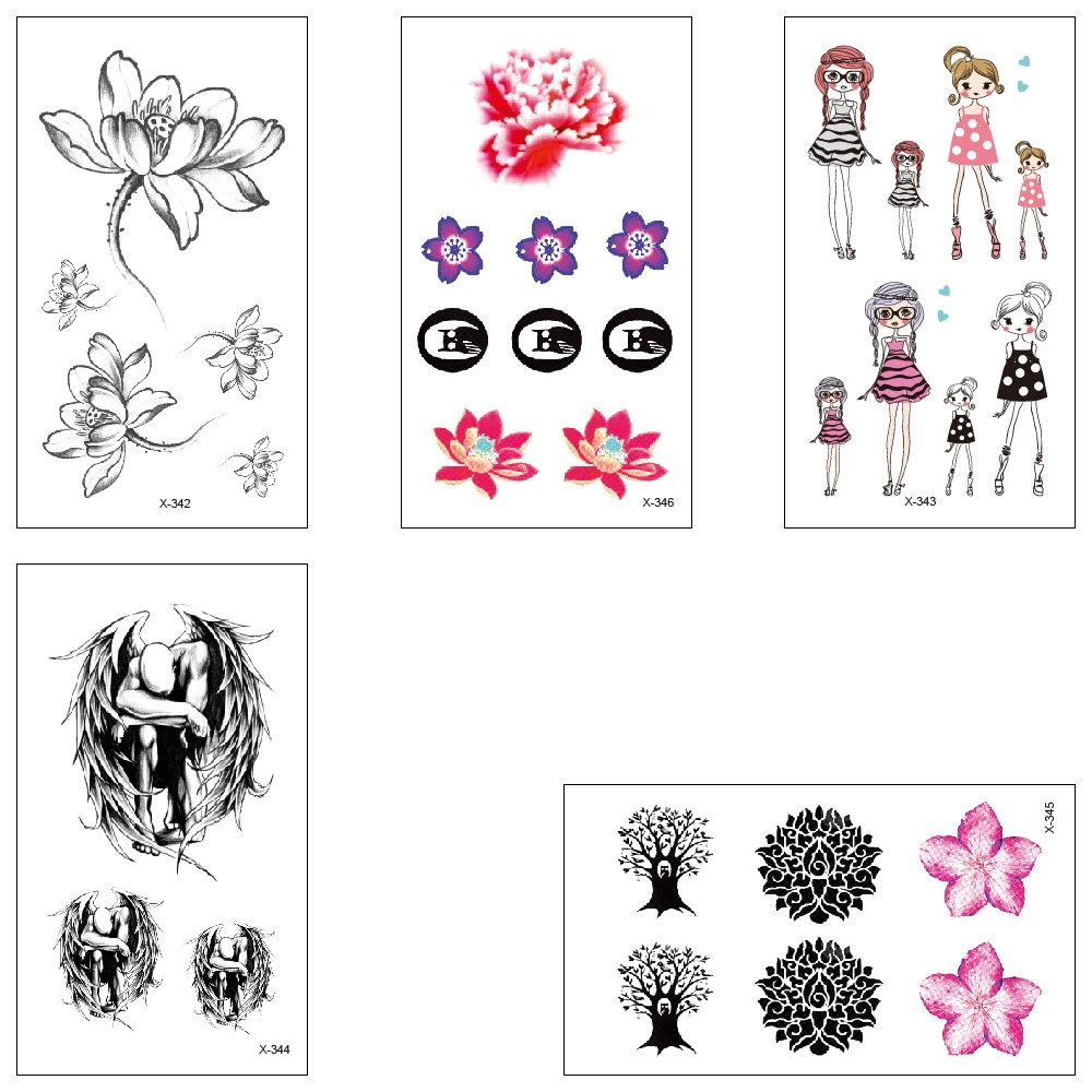 Temporary Waterproof Fake Tattoos Water Transfer Sticker Lotus Sin Angel Silhouette Man Woman Beautiful Cool Body Art X342 346 Temporary Tattoos Aliexpress