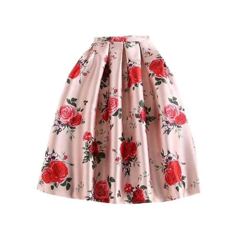 Falda Midi de cintura alta para Falda con estampado de flores rosas, rosa, princesa dulce, primavera y verano, barata, 2023, envío _ - AliExpress Mobile