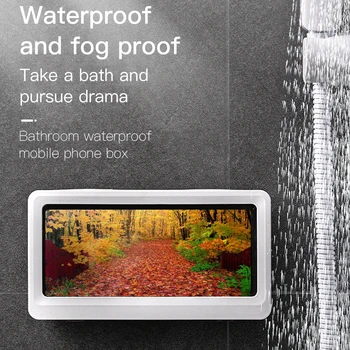

Wall Mounted Waterproof Phone Case Bathroom Organizer Shelf For Kitchen Storage Box Anti Fog Touch Screen Bracket ABS Punch-Free