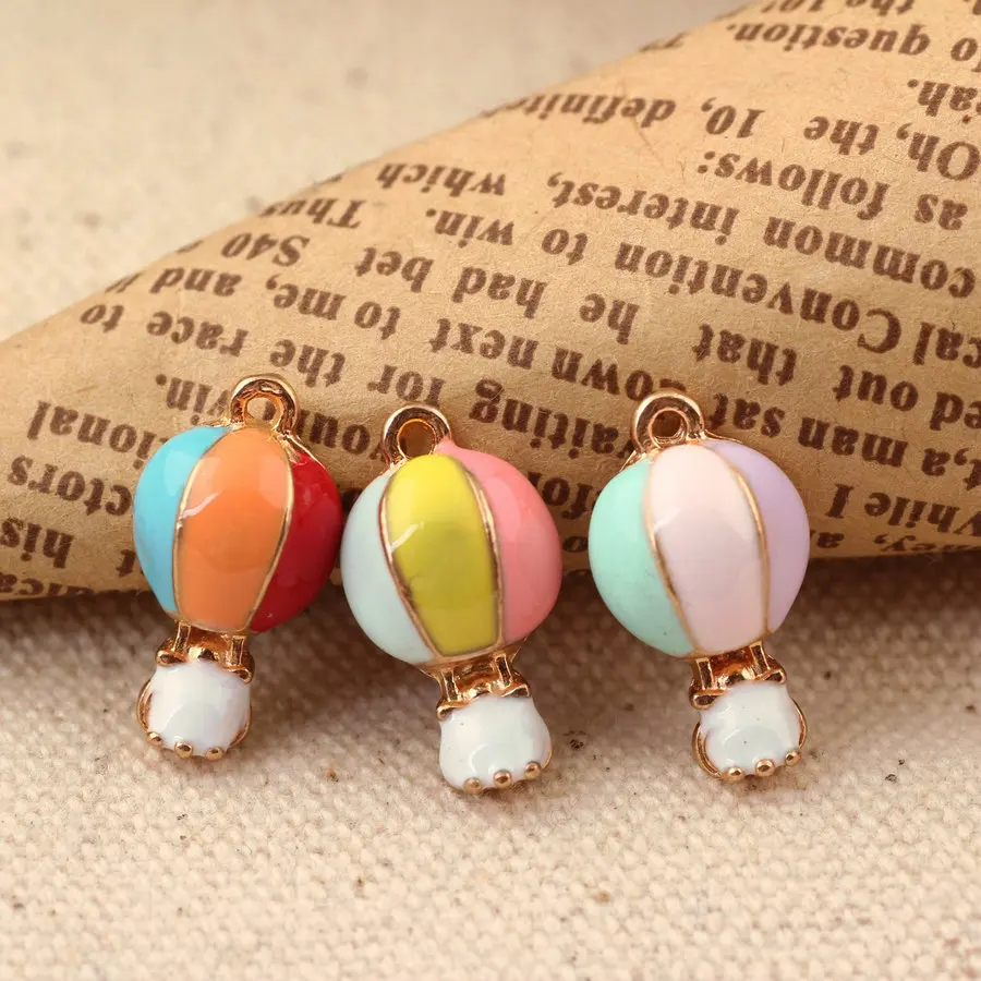 10Pcs/Set Mix Color Fashion Diy Gold Alloy Enamel Hot Air Balloon Charms Metal Pendants For Bracelet Earring Jewelry Making
