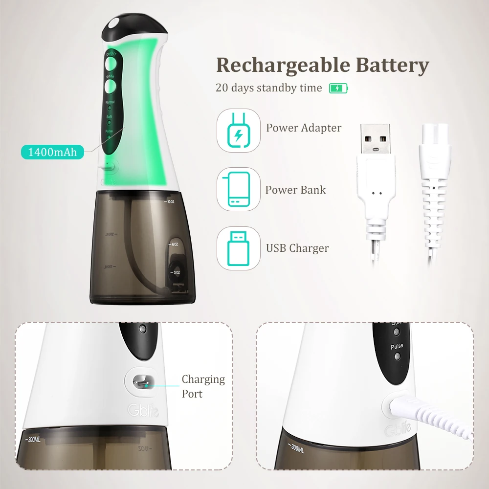 Koop GBlife FC159 Monddouche USB Oplaadbare Water Bleken Draagbare Tandheelkundige Waterstraal 300ML Water Tank Waterdicht Tanden Schoner