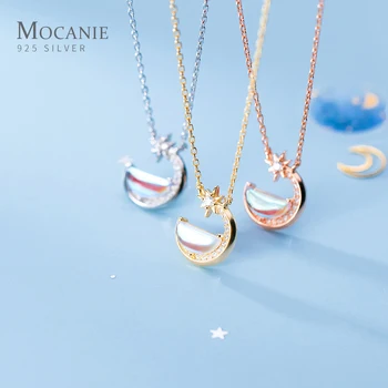 

Mocanie New 925 Sterling Silver 3 Color Shining Zircon Star Moon Pendant Necklace for Women Link Chain Korea Style Fine Jewelry