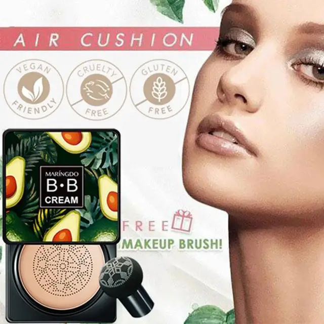 Avocado BB Cream Air Cushion Face Foundation Mushroom Head Concealer Whitening Base Makeup Cosmetic Waterproof Brighten