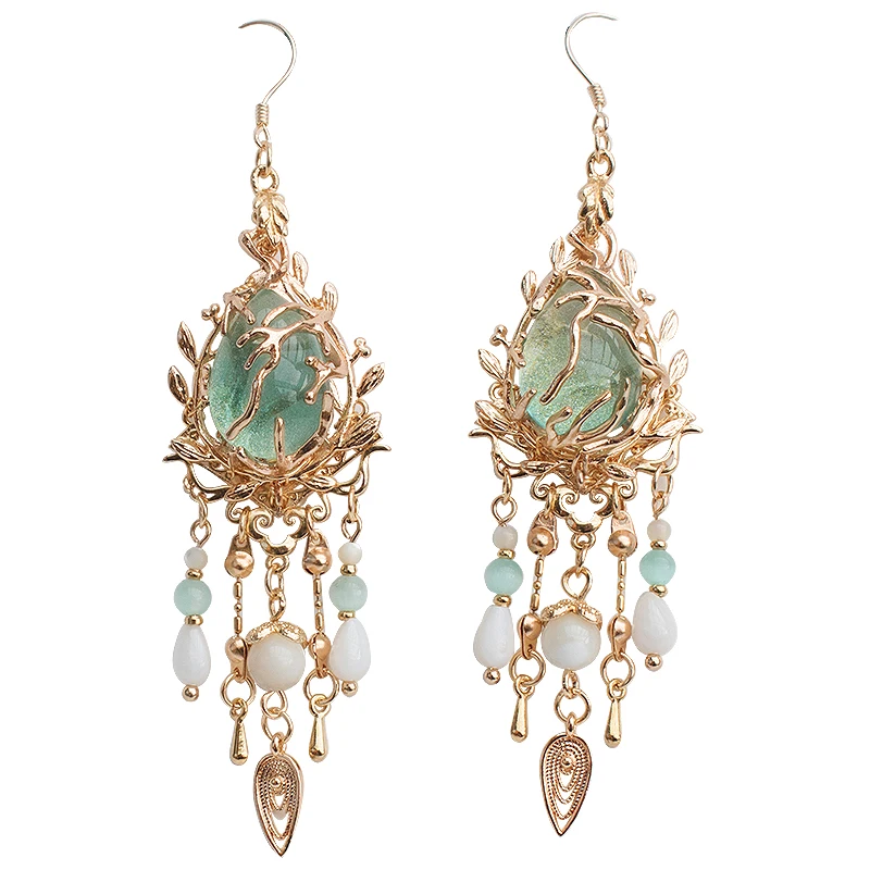 Original 925 sterling silver gold-plated palace retro style earrings handmade antique earrings Hanfu earrings  luxury jewelry